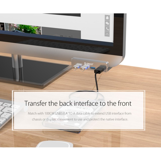 ORICO USB hub MH4PU-P με σφιγκτήρα, 4x θυρών, 5Gbps, USB σύνδεση, ασημί