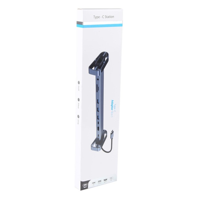 POWERTECH docking station PTR-0152, 10 θυρών, βάση laptop, USB-C, γκρι