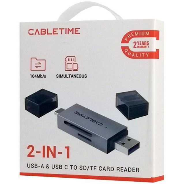 CABLETIME card reader CT-ACSD3-AG, SD/micro SD, USB/USB-C, 5Gbps, γκρι