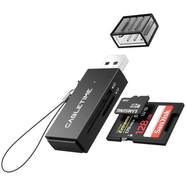 CABLETIME card reader CT-ASD3-PB για SD & micro SD, USB, 5Gbps, μαύρο