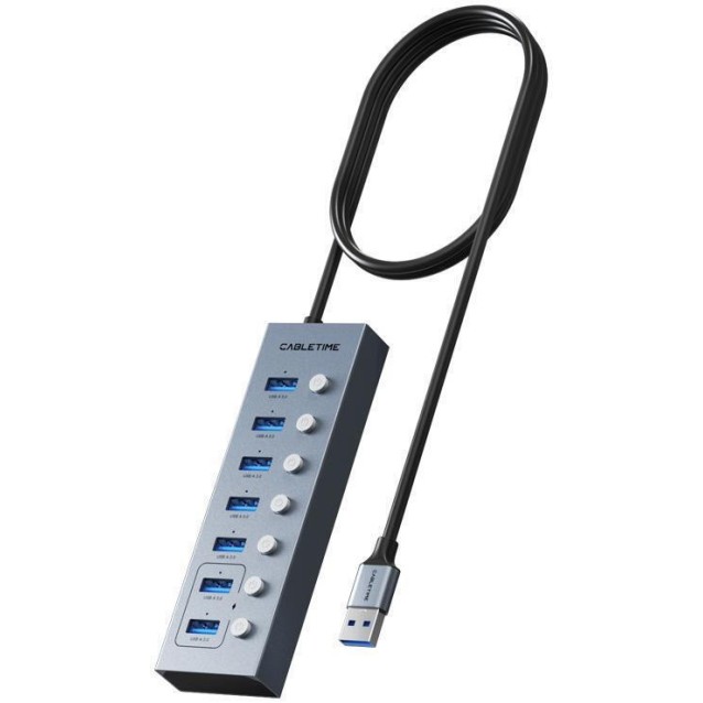 CABLETIME USB hub CT-HUBU7-AG, 7x θυρών, 5Gbps, USB σύνδεση, 1m, γκρι