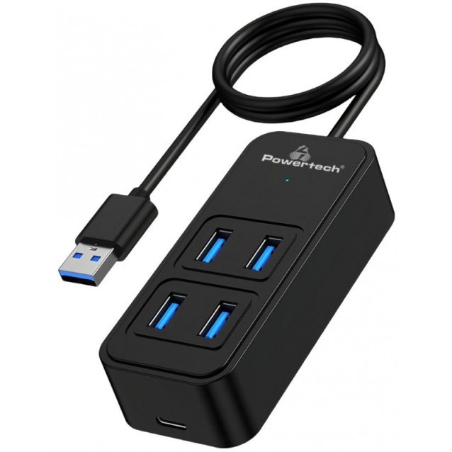 POWERTECH USB 3.2 hub PTR-0157, 4x θυρών, 5Gbps, USB σύνδεση, 1m, μαύρο