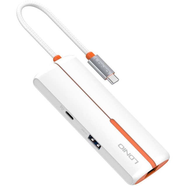 LDNIO docking station DS-26U, 6 θυρών, USB-C σύνδεση, 4K, 100W PD, λευκό