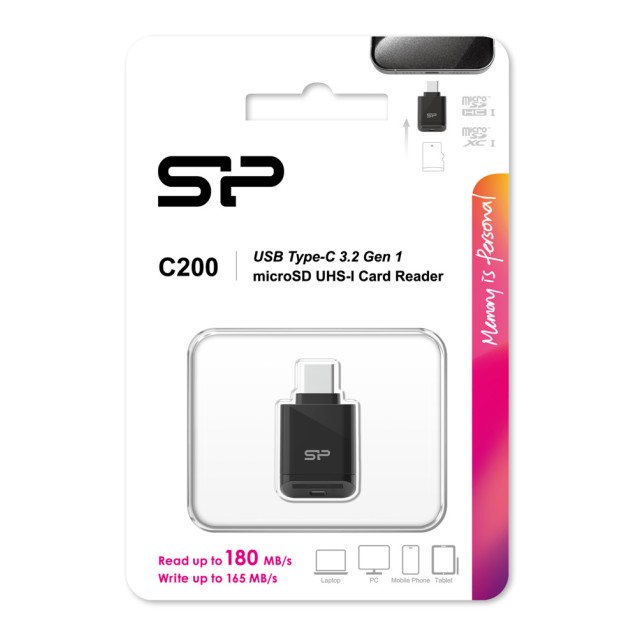 SILICON POWER card reader C200 για micro SD, USB-C, USB 3.2, 180/165MBps, μαύρο