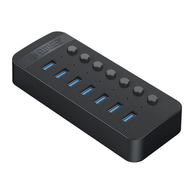 ORICO USB hub CT2U3-7AB με διακόπτες, 7x θυρών, USB 3.0, 5Gbps, USB σύνδεση, μαύρο