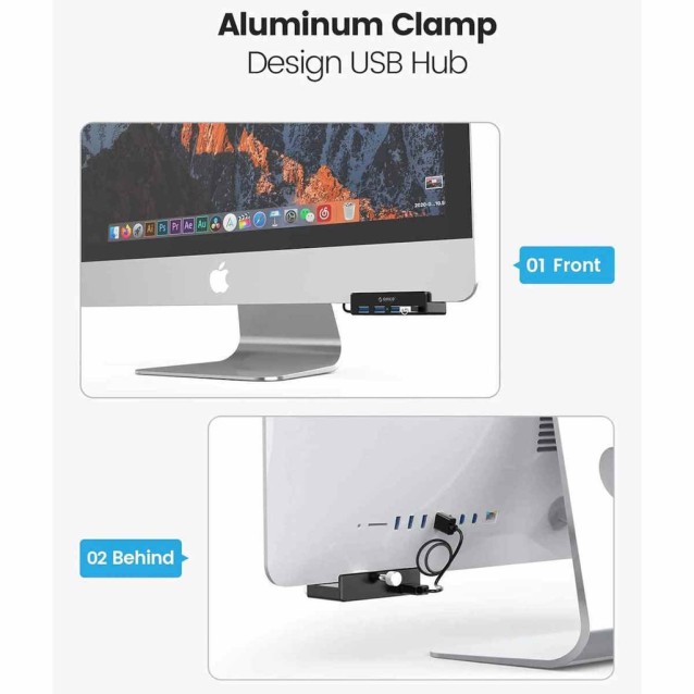 ORICO USB hub MH4PU-P με σφιγκτήρα, 4x θυρών, 5Gbps, USB σύνδεση, μαύρο