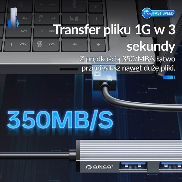 ORICO USB hub AH-A13, 4x θυρών, USB 3.0, 5Gbps, USB σύνδεση, γκρι