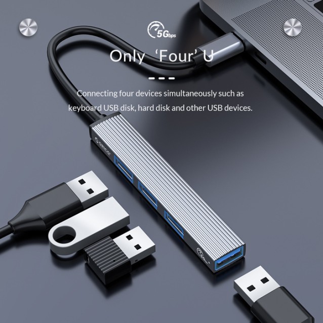 ORICO USB hub AH-13, 4x θυρών, USB 3.0, 5Gbps, USB-C σύνδεση, γκρι