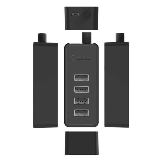 ORICO USB hub W5P-U2, 4x θυρών, USB 2.0, 480Mbps, USB σύνδεση, 1m καλώδιο, μαύρο