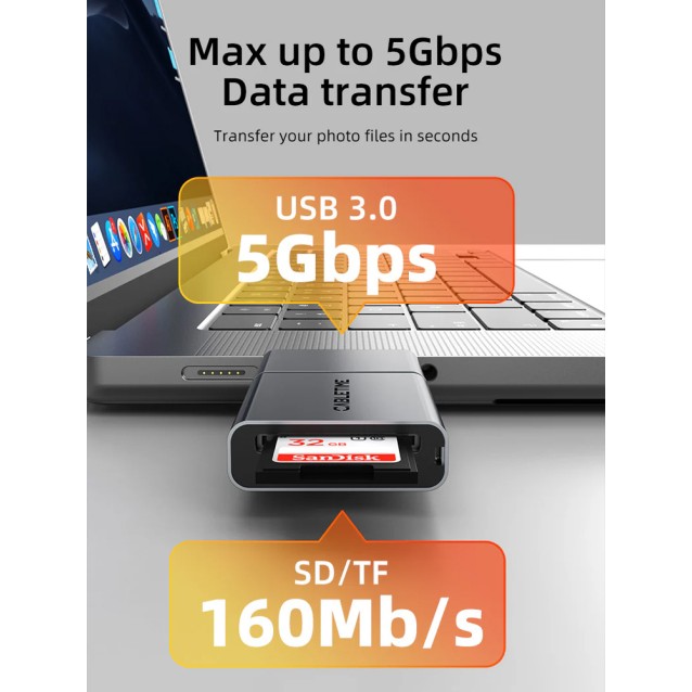 CABLETIME card reader CT-ACCD3-AG για SD & micro SD, USB 3.0, 5Gbps, γκρι