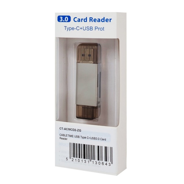 CABLETIME card reader CT-ACMCD2-ZG για SD & micro SD, USB 3.0, 5Gbps, γκρι