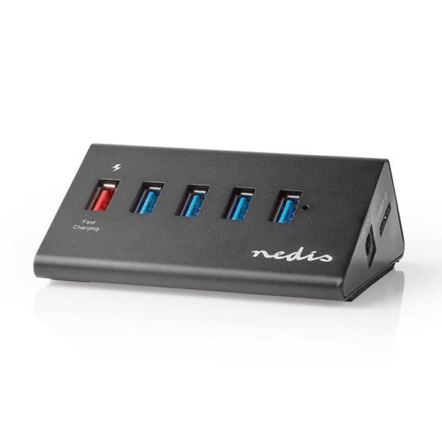 NEDIS UHUBUP3510BK USB Hub 5-Port QC3.0/USB 3.2 Gen1 Mains Powered/USB Powered 5 NEDIS