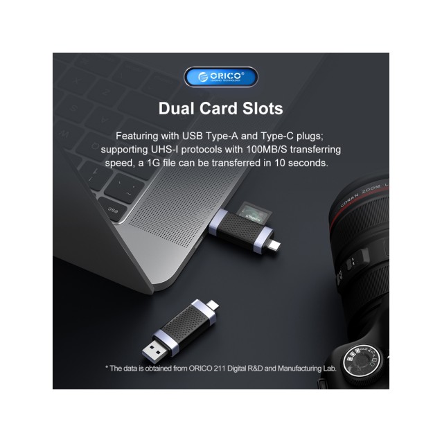 ORICO card reader CD2D-AC3 για SD & Micro SD, USB-C & USB 3.0, μαύρο