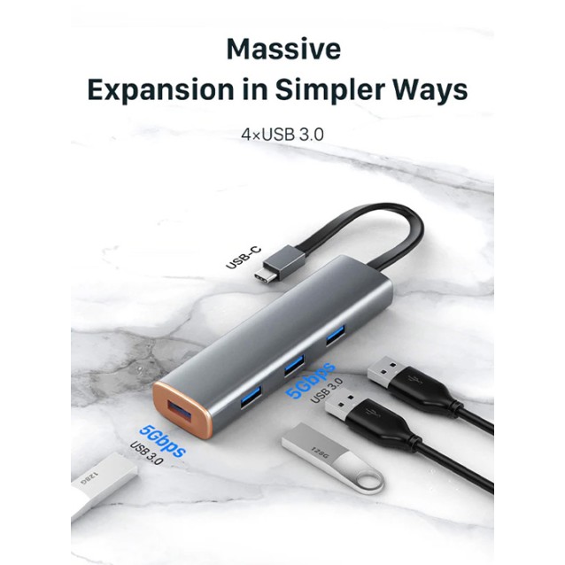 CABLETIME USB-C hub CT-HUBP4, 4x USB θύρες, 5Gbps, γκρι