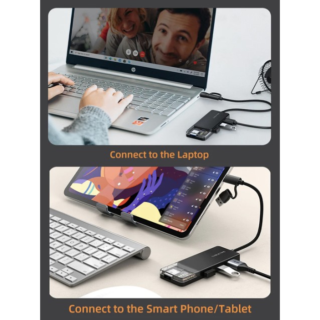 CABLETIME USB hub CT-HUBT3-PB, 4x θυρών, USB/USB-C σύνδεση, 5Gbps, μαύρο