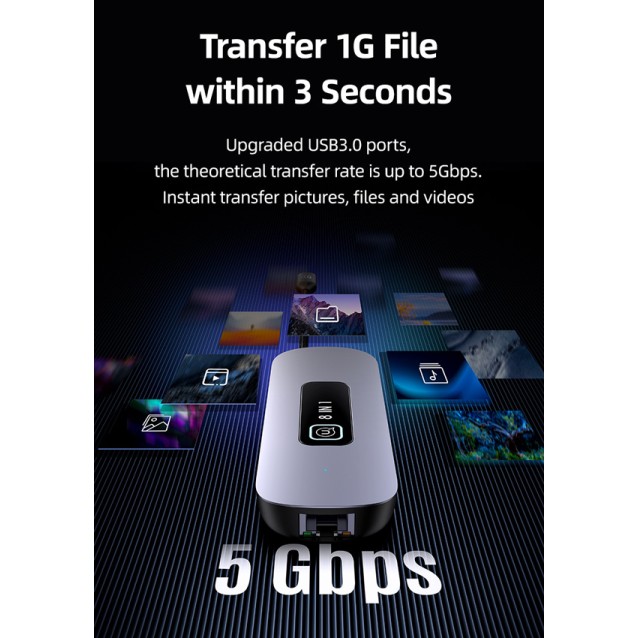 USAMS docking station US-SJ643, 8 θυρών, USB-C, 4K, 100W PD, LAN, γκρι