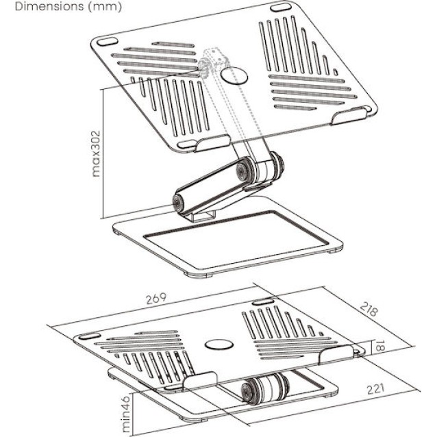BRATECK μεταλλική βάση για laptop LPS09-02, 11~17", foldable, γκρι
