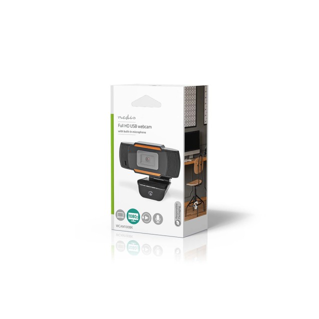 Web Camera Full HD 1080P με σταθερή εστίαση και ενσωματωμένο μικρόφωνο. NEDIS WCAM100BK