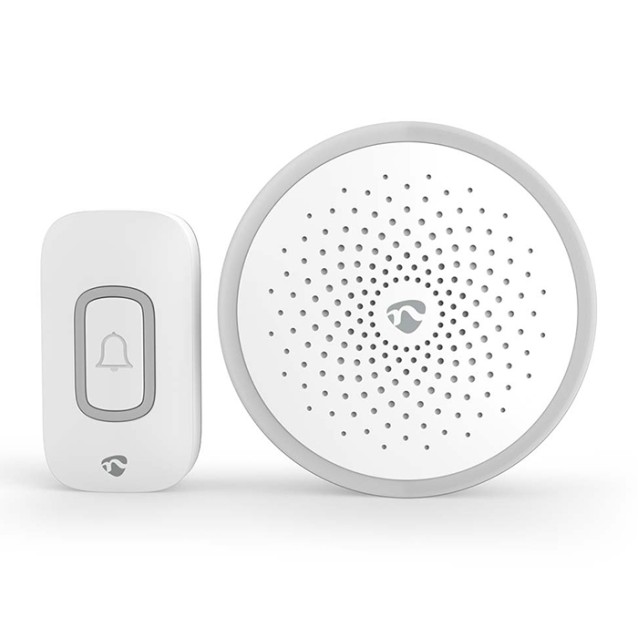 NEDIS DOORB10WT Ασύρματο κουδούνι με LED ένδειξη και δυνατότητα αυξομείωσης της έντασης του κουδουνιού, 80dB σε λευκό χρώμα.
