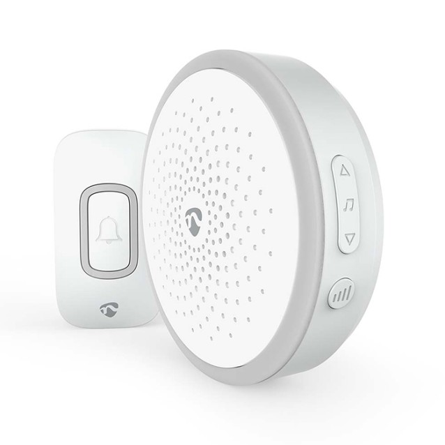 NEDIS DOORB10WT Ασύρματο κουδούνι με LED ένδειξη και δυνατότητα αυξομείωσης της έντασης του κουδουνιού, 80dB σε λευκό χρώμα.