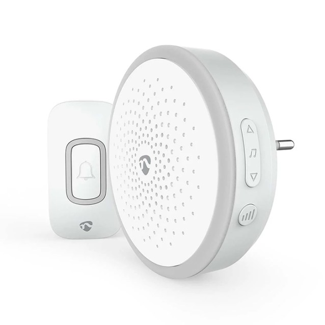 NEDIS DOORB10CWT Ασύρματο plug-in εσωτερικό κουδούνι με LED ένδειξη και δυνατότητα αυξομείωσης της έντασης του κουδουνιού, 80dB σε λευκό χρώμα.