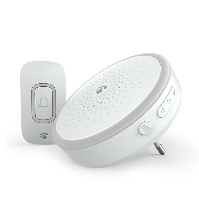 NEDIS DOORB10CWT Ασύρματο plug-in εσωτερικό κουδούνι με LED ένδειξη και δυνατότητα αυξομείωσης της έντασης του κουδουνιού, 80dB σε λευκό χρώμα.