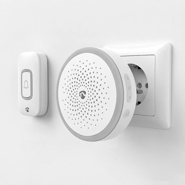 NEDIS DOORB10CWT Ασύρματο plug-in εσωτερικό κουδούνι με LED ένδειξη και δυνατότητα αυξομείωσης της έντασης του κουδουνιού, 80dB σε λευκό χρώμα.