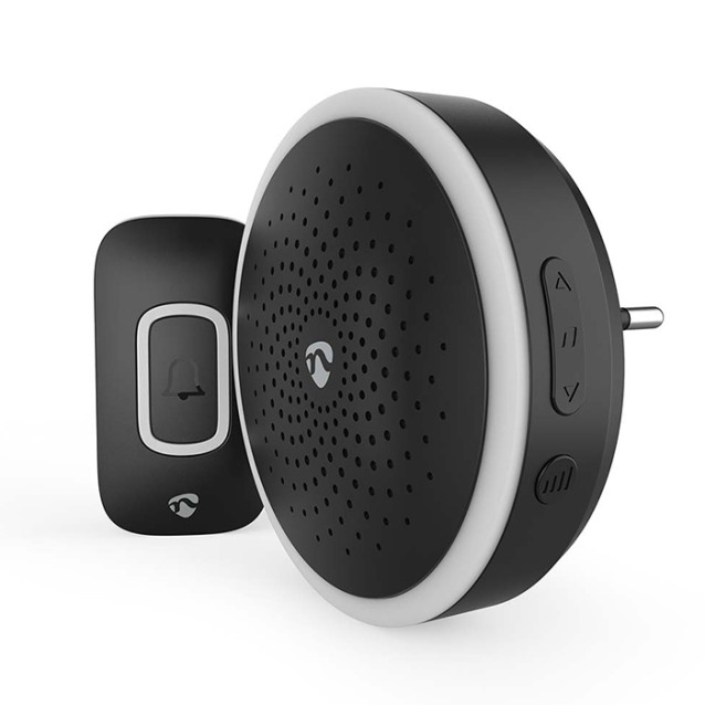 NEDIS DOORB10CBK Ασύρματο plug-in εσωτερικό κουδούνι με LED ένδειξη και δυνατότητα αυξομείωσης της έντασης του κουδουνιού, 80dB σε μαύρο χρώμα.