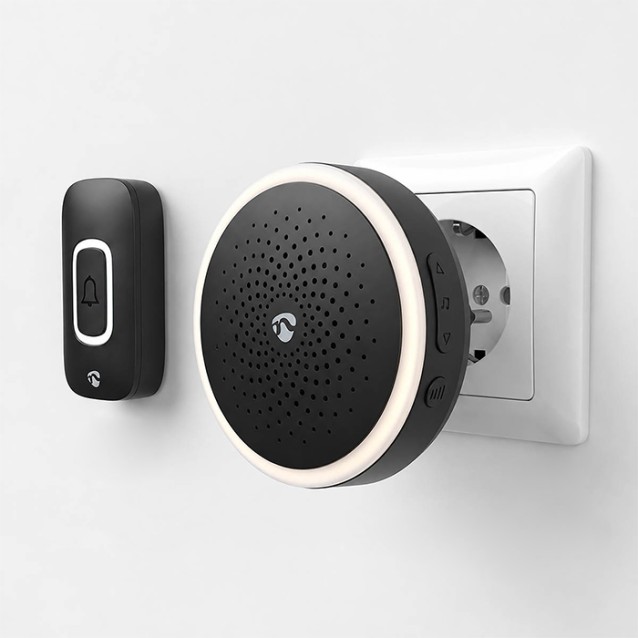 NEDIS DOORB10CBK Ασύρματο plug-in εσωτερικό κουδούνι με LED ένδειξη και δυνατότητα αυξομείωσης της έντασης του κουδουνιού, 80dB σε μαύρο χρώμα.