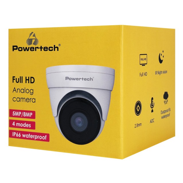 POWERTECH υβριδική κάμερα CCTV PT-1589 με μικρόφωνο & υπέρυθρα, 8MP, 2.8mm, IP66