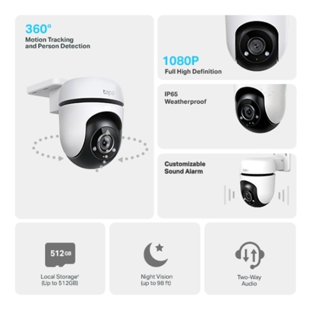 TP-LINK smart κάμερα Tapo C510W, 2K, PTZ, Wi-Fi, IP65, Ver. 1.0
