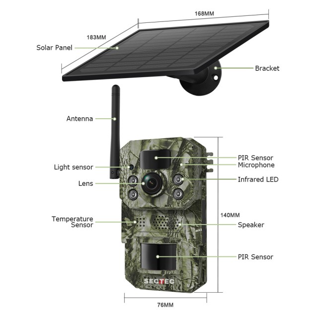 SECTEC smart ηλιακή κάμερα κυνηγού ST-HC809, 3MP, 4G, PIR, SD, IP66