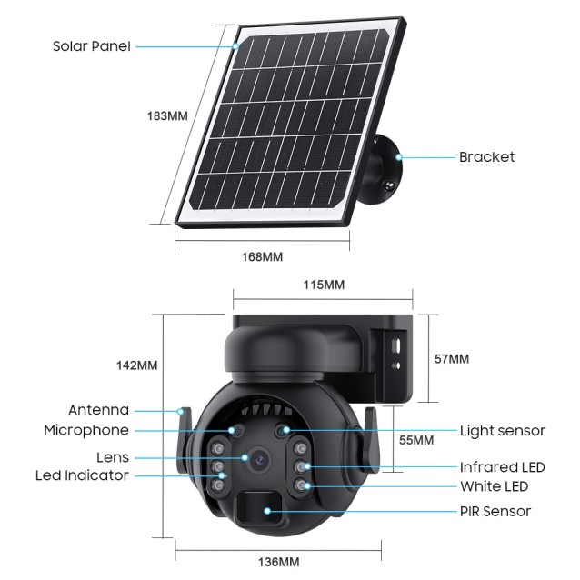 SECTEC smart ηλιακή κάμερα ST-515C-3M-5W-BK, 3MP, WiFi, SD, PTZ, IP65