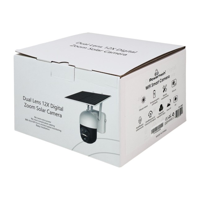 POWERTECH smart ηλιακή κάμερα PT-1497, dual lens, 3MP, 4G, PTZ, SD, IP65