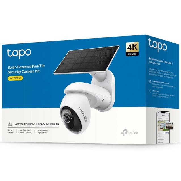 TP-LINK smart ηλιακή κάμερα Tapo C660 KIT, 4K/8MP, WiFi, PTZ, SD, IP65, EU/1.0