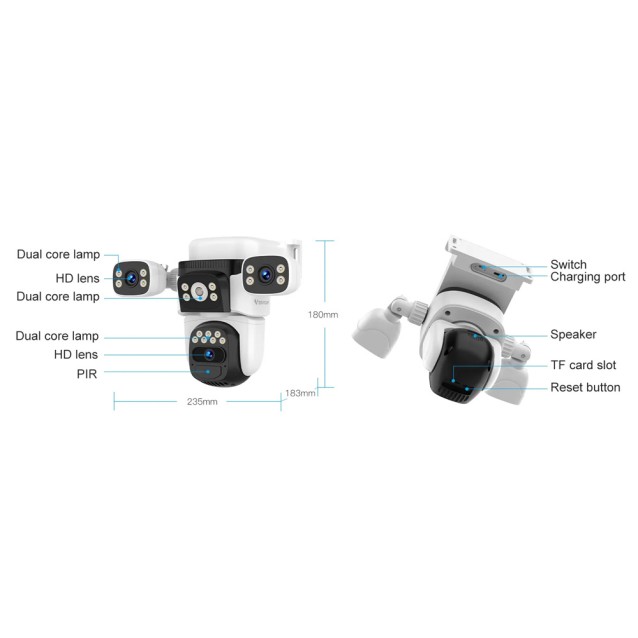 VSTARCAM smart ηλιακή κάμερα CB621SR, triple lens, 2MP, WiFi, SD, PTZ, IP66