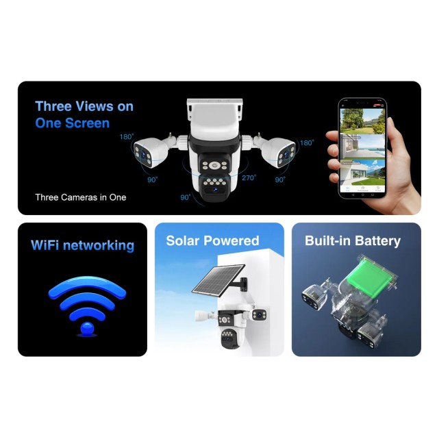 VSTARCAM smart ηλιακή κάμερα CB621SR, triple lens, 2MP, WiFi, SD, PTZ, IP66