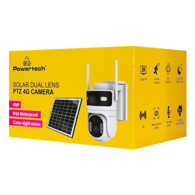 POWERTECH smart ηλιακή κάμερα PT-1547, dual lens, 4MP, 4G, PTZ, SD, IP65