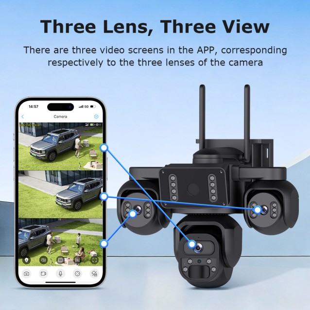 SECTEC smart ηλιακή κάμερα ST-523-9MAOV-4G-EU, triple lens, 3MP, 4G, SD, PTZ, IP66