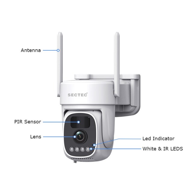 SECTEC σύστημα παρακολούθησης 4x smart ηλιακών καμερών ST-WRK04-EU με hub, 3MP, WiFi, SD, PTZ, IP66