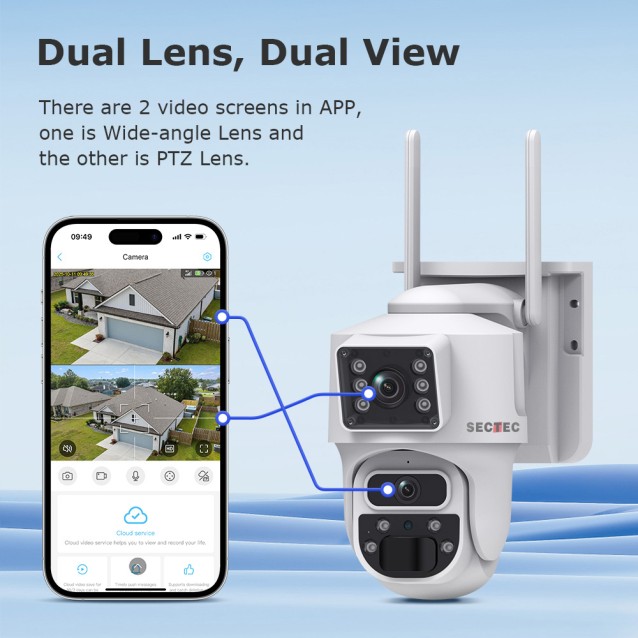SECTEC smart ηλιακή κάμερα ST-537-6MAOV, dual lens, 3MP, WiFi, SD, PTZ, IP66