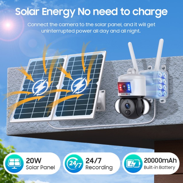 SECTEC smart ηλιακή κάμερα ST-538-6M-4G-EU-20W, dual lens, 3MP, 4G, SD, PTZ, IP65