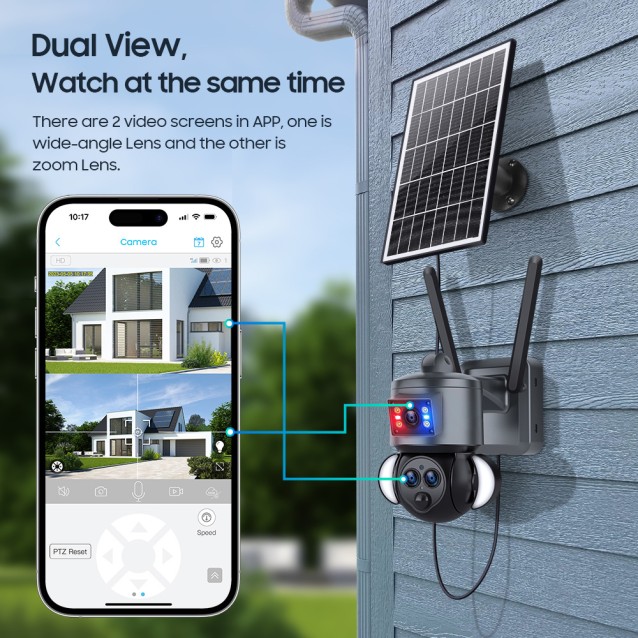 SECTEC smart ηλιακή κάμερα ST-538-6M-3L-4G-EU, dual lens, 3MP, 4G, SD, PTZ, IP66