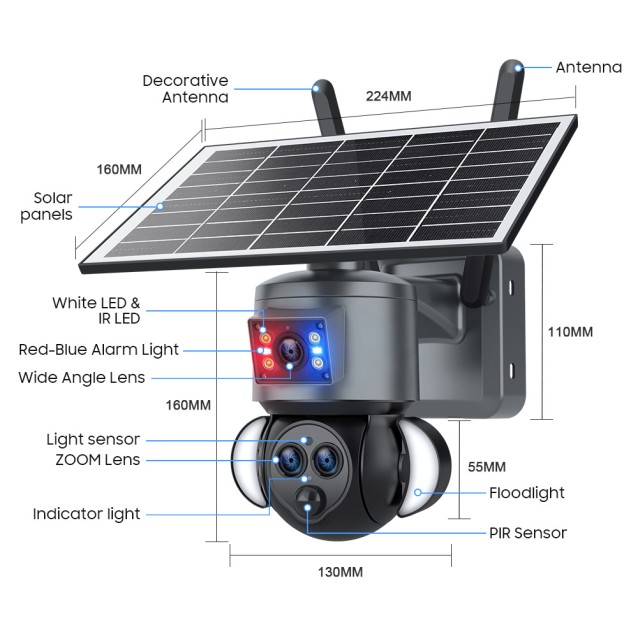 SECTEC smart ηλιακή κάμερα ST-538-6M-3L-4G-EU, dual lens, 3MP, 4G, SD, PTZ, IP66