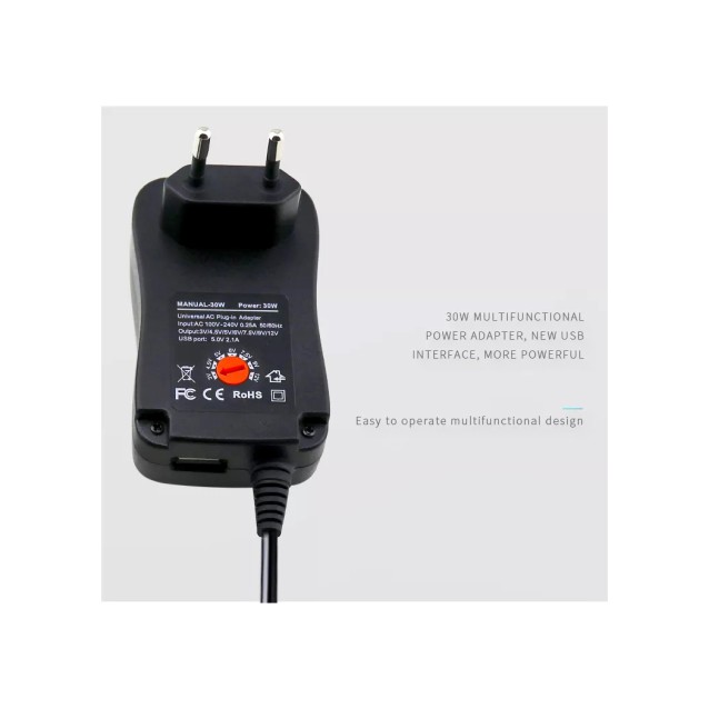 PD-30-2,5A/30W ΤΡΟΦΟΔΟΤΙΚΟ 3/4,5/5/6/7,5/9/12V ME 6 CONNECTORS EU ΚΑΙ ΘΥΡΑ USB