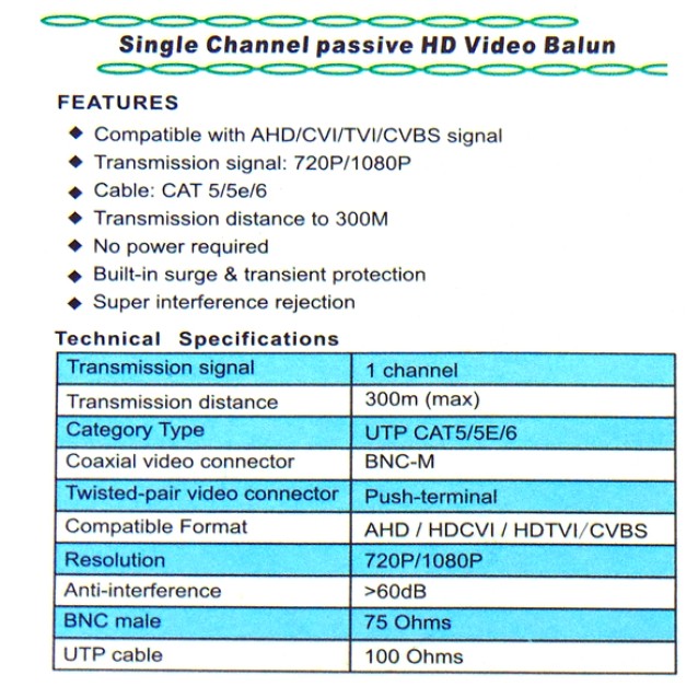 BNC BALUN VIDEO AHD ΜΕΣΩ UTP JT-1295 BLS JKG