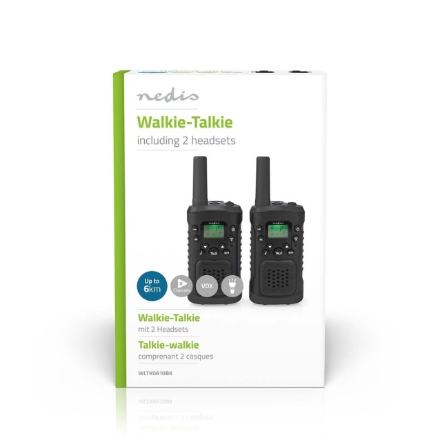 Walkie talkie με εμβέλεια έως και 6 km, σε μαύρο χρώμα.