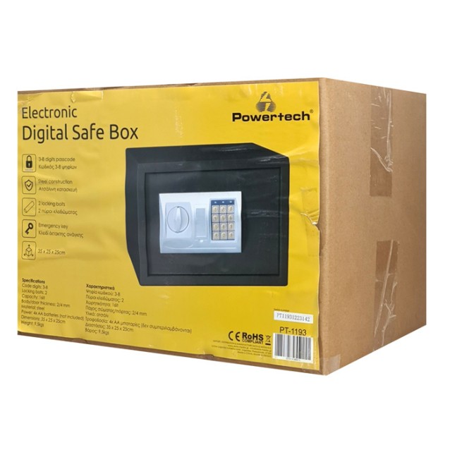 POWERTECH χρηματοκιβώτιο ασφαλείας PT-1193, ψηφιακό κλείδωμα, 35x25x25cm