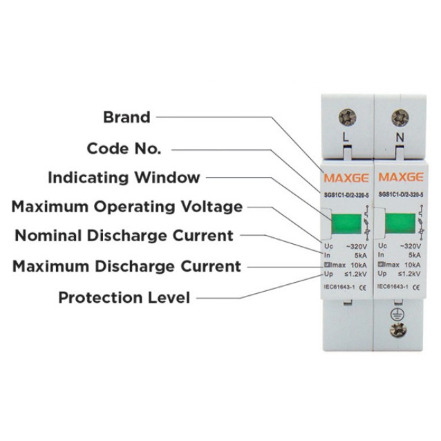 ΑΝΤΙΚΕΡΑΥΝΙΚΑ ΡΑΓΑΣ T2 2P 60kA 400VAC SGS1 MAXGE