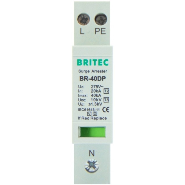 ΑΝΤΙΚΕΡΑΥΝΙΚΑ ΡΑΓΑΣ T2+T3 1P+N 40kA 275VAC BR-40DP-275-1+1 BRITEC